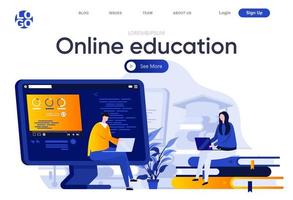 Online education flat landing page vector