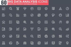 conjunto de iconos de línea fina de análisis de datos grandes. vector