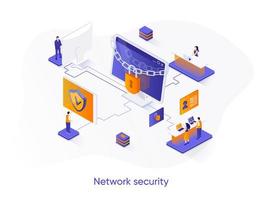 Network security isometric web banner. vector