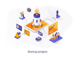 Startup project isometric web banner. vector