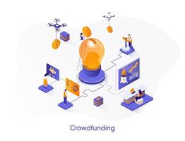 banner web isométrico de crowdfunding. vector