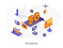 5G Internet isometric web banner. vector