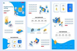 Página de inicio isométrica de minería de criptomonedas. vector