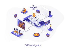 GPS navigator isometric web banner. vector