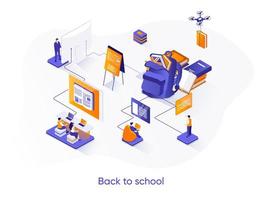 Back to school isometric web banner. vector