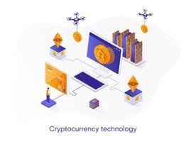 Cryptocurrency technology isometric web banner. vector