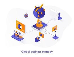 Global business strategy isometric web banner. vector