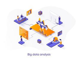 Big data analysis isometric web banner. vector