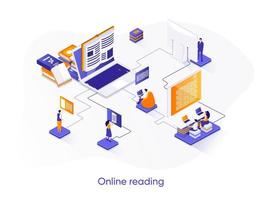 Online reading isometric web banner. vector