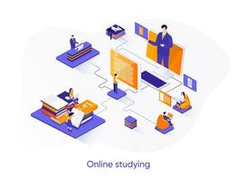 Online studying isometric web banner. vector