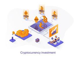 Cryptocurrency investment isometric web banner. vector