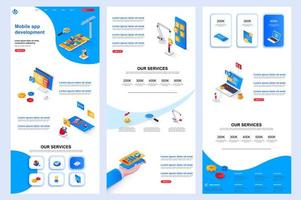 Mobile app development isometric landing page. vector