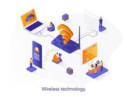 Wireless technology isometric web banner. vector