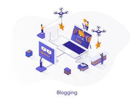 Blogging isometric web banner. vector