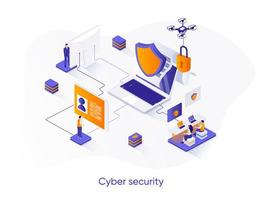 Cyber security isometric web banner. vector