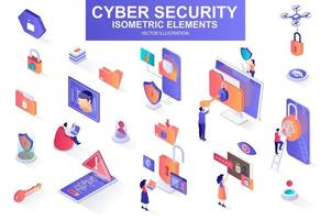 Cyber security bundle of isometric elements. vector