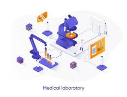 banner web isométrico de laboratorio médico. vector