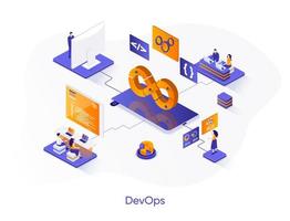 banner web isométrico devops. vector