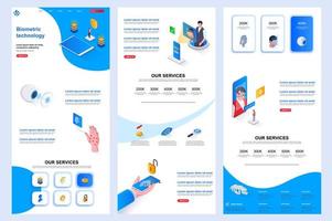 Biometric technology isometric landing page. vector