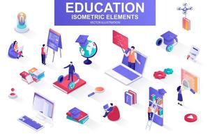 Education bundle of isometric elements. vector