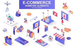 E-commerce bundle of isometric elements. vector