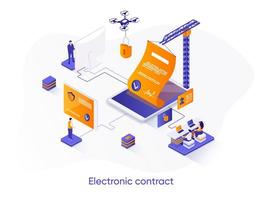 Electronic contract isometric web banner. vector