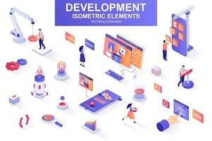 Development company bundle of isometric elements. vector