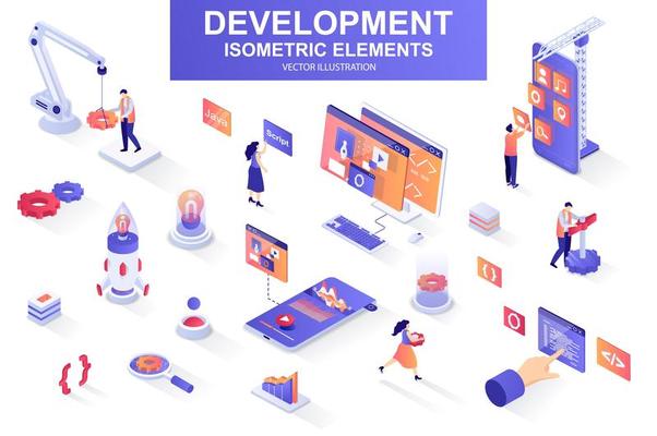 Development company bundle of isometric elements.