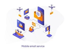 Mobile email service isometric web banner. vector