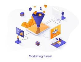 Marketing funnel isometric web banner. vector