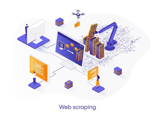 Web scraping isometric web banner.