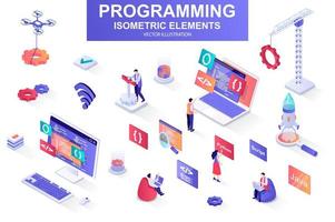 Programming bundle of isometric elements. vector