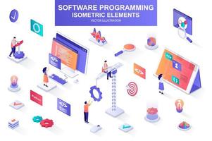 Software programming bundle of isometric elements. vector