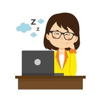 personaje de mujer de negocios durmiendo en horario de trabajo vector