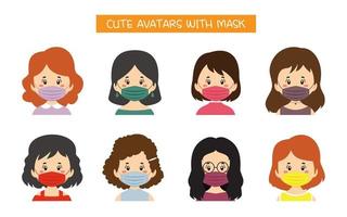 Set Of Cute Avatars With Masks vector