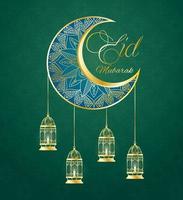 banner de celebración de eid mubarak con luna dorada vector