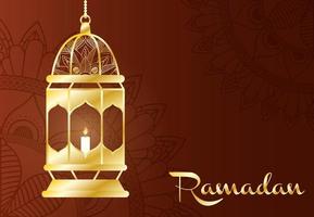 Ramadan celebration banner with gold lamp vector