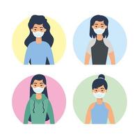 Young women characters with face masks vector