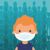 Young boy character with a face mask vector