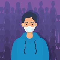 Young man character with a face mask vector