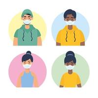 Young people characters with face masks vector