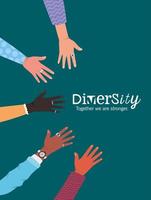 diversidad juntos somos más fuertes con las manos abiertas vector