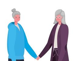 Senior women cartoons holding hands design vector