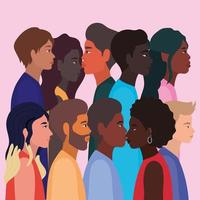 diversidad de pieles de dibujos animados de mujeres y hombres negros vector