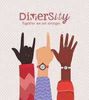 diversidad juntos somos más fuertes y manos abiertas vector
