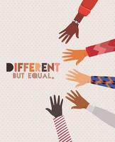 Different but equal and diversity skin hands design vector