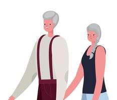 Senior woman and man cartoons holding hands vector