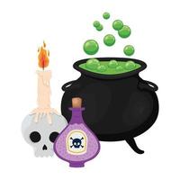 Halloween witch bowl skull and poison design vector