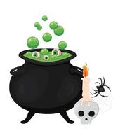 Halloween witch bowl skull and spider design vector