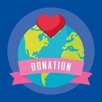 Banner de caridad y donación con planeta tierra. vector